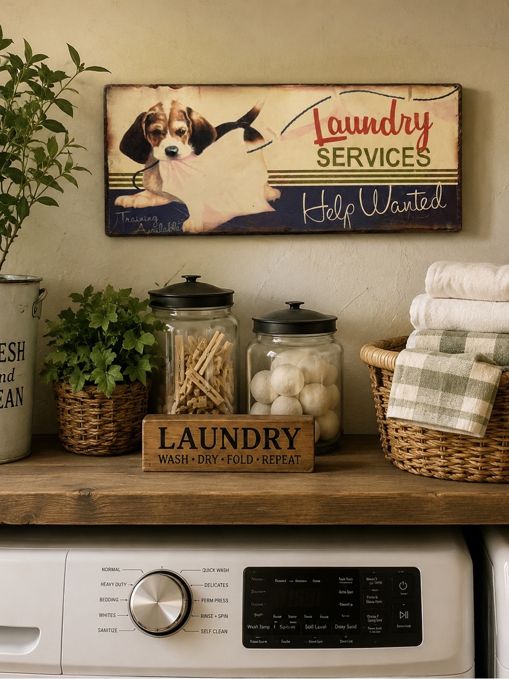 Vintage Laundry Services Wall Sign in Cream, Navy & Red